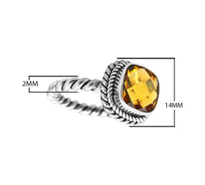 Sterling Silver Rope Band Ring With Citrine Quartz Cushion Center