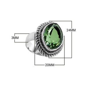 Sterling Silver Pear-Cut Green Quartz Ring With Rope Detailing