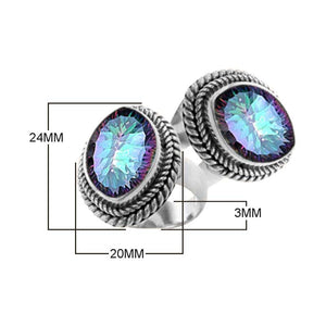 Sterling Silver Ring With Mystic Quartz Oval Stone And Rope Detailing