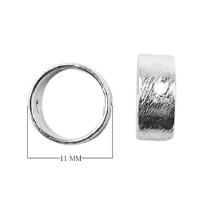 Wide band silver overlay over copper ring blank with center hole and textured finish handcrafted in India for wholesale jewelry making