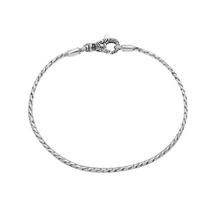 Sterling Silver Bali Handcrafted Twisted Chain Bracelet With Decorative Hook Clasp.