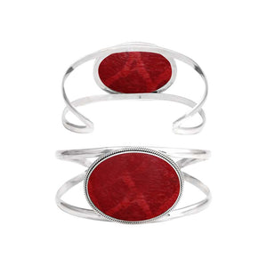Wholesale Sterling Silver Cuff Bracelet With Oval Red Coral Centerpiece