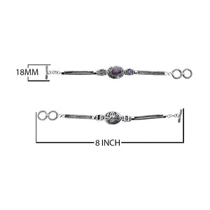 Sterling Silver Bracelet With Mystic Quartz Stones In Oval And Emerald-Cut Shapes With Ornate Scrollwork And Woven Links