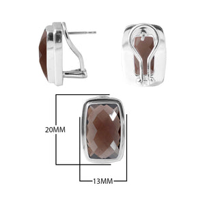 Sterling silver Smoky Quartz rectangular clip earrings, handcrafted wholesale jewelry from Bali
