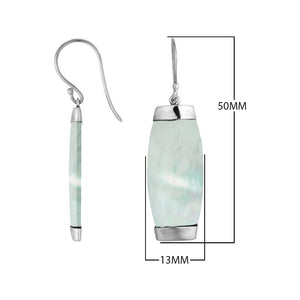 Sterling silver earring with Mother Of Pearl long curved drop design, handcrafted wholesale jewelry from Bali