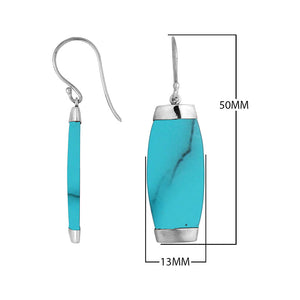 Sterling silver earring with Turquoise Shell long curved drop design, handcrafted wholesale jewelry from Bali