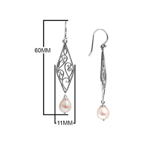 Sterling silver filigree drop earrings with teardrop freshwater pearls