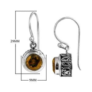 Sterling Silver Smoky Quartz round earrings handcrafted in Bali with detailed Balinese carvings and dual finish.