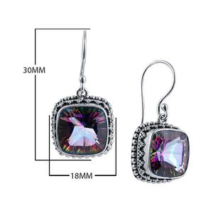 Sterling Silver Mystic Quartz cushion hook earrings with granulated bezel handcrafted in Bali