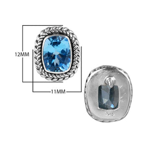 Sterling Silver Oval Cushion Stud Earrings With Blue Topaz Quartz