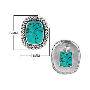 Sterling Silver Stud Earrings With Turquoise Shell Matrix Cushion And Braided Border Detailing.