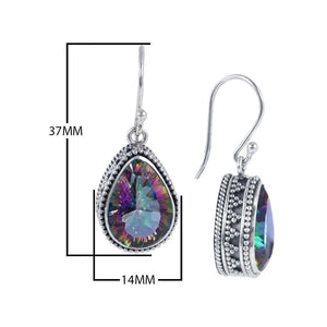 Sterling Silver Teardrop Earrings With Mystic Quartz And Beaded Border Detailing.