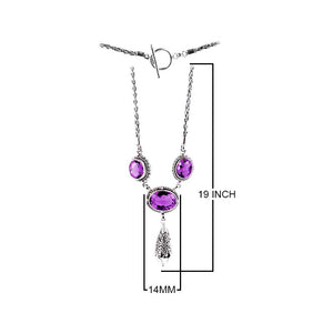 Sterling Silver Bali Handcrafted Amethyst Quartz Pendant Necklace With Decorative Finish.