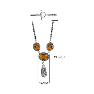 Sterling Silver Bali Handcrafted Citrine Quartz Pendant Necklace With Decorative Finish.