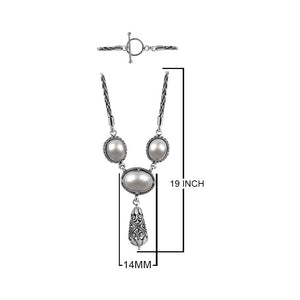 Sterling Silver Bali Handcrafted Mabe Pearl Pendant Necklace With Decorative Finish.