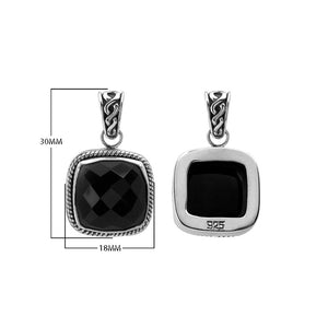 Sterling Silver Cushion Pendant Featuring Black Onyx With Rope-Edge Detailing.