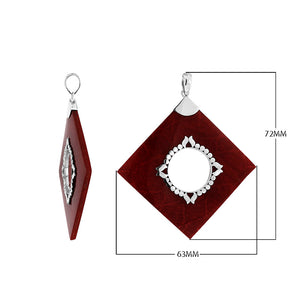 Sterling Silver Square Pendant Featuring Red Coral With Central Silver Medallion.