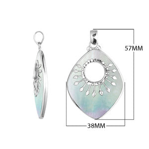 Sterling Silver Shield-Shaped Pendant Featuring Mother Of Pearl With Sunburst Medallion.