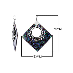 Sterling Silver Diamond Pendant Featuring Abalone Shell With Sunburst Medallion.
