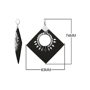 Sterling Silver Diamond Pendant Featuring Black Shell With Sunburst Medallion.