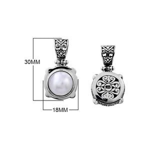 Sterling Silver Pendant With Round Mabe Pearl And Balinese Ornamental Design.