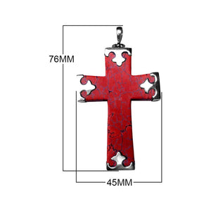 Sterling Silver Red Coral Cross Pendant With Sculpted Balinese Accents.