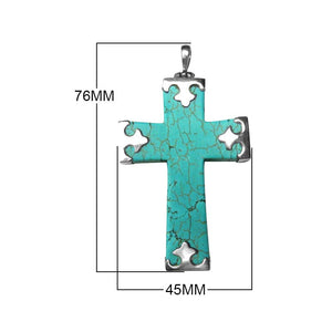 Sterling Silver Turquoise Shell Cross Pendant With Sculpted Balinese Accents.