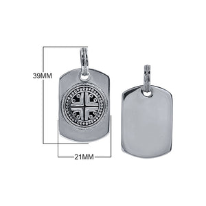 Sterling Silver Balinese Cross Medallion Tag Pendant With Rope Detailing.