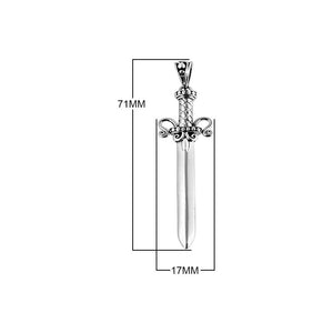 Sterling Silver Balinese Sword Pendant With Ornate Hilt Detailing.