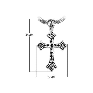 Sterling Silver Black Onyx Cross Pendant With Oxidized Beaded Detailing