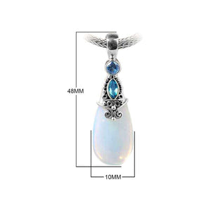 Sterling Silver Blue Topaz Quartz And White Opalite Quartz Filigree Drop Pendant