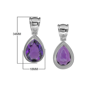 Sterling Silver Amethyst Quartz Pear Bezel Pendant
