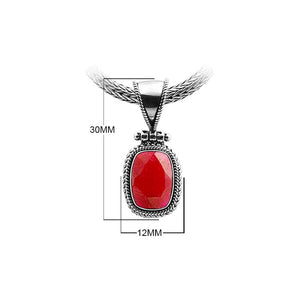 Sterling Silver Ruby Quartz Oval Rope Pendant With Granulated Accent Bar