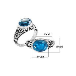 Sterling Silver handcrafted ring with Blue Topaz Quartz gemstone wholesale from Bali, Indonesia