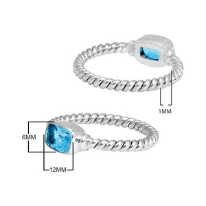 Wholesale Sterling Silver Blue Topaz Quartz Cushion Rope Ring – 925 Silver Jewelry From Bali
