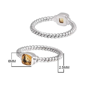 Wholesale Sterling Silver Citrine Quartz Cushion Rope Ring – 925 Silver Jewelry From Bali