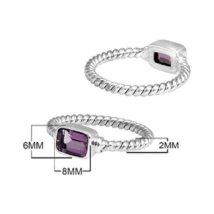 Wholesale sterling silver Amethyst Quartz rectangular rope band ring handcrafted in Bali.