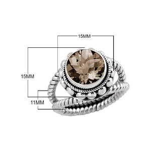 Sterling Silver Ring With Smoky Quartz, Antique Rope Band Designer Ring, Mirror Polished Finish
