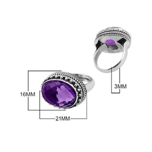 Sterling Silver Ring With Amethyst Quartz, Oval Beaded Designer Ring, Antique Oxidized Finish
