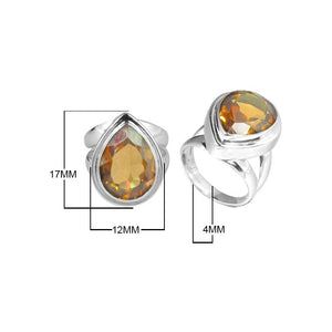 Sterling Silver Ring With Citrine Quartz, Teardrop Bezel Designer Ring, Mirror Polished Silver Finish