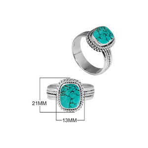 Sterling silver Turquoise Shell cushion ring with braided rope border, handcrafted wholesale jewelry from Bali