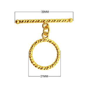 18K gold overlay toggle clasp with twisted rope ring and matching bar, handcrafted jewelry finding from India