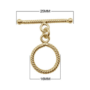 18K gold overlay rope design toggle clasp, polished finish, classic jewelry closure, handcrafted in India for wholesale buyers.