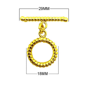 18K gold overlay grooved toggle clasp wholesale, handcrafted jewelry clasp supplier from India for necklaces and bracelets.