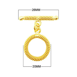18K gold overlay rope design toggle clasp wholesale, handcrafted in India, bulk jewelry findings for bracelets and necklaces.