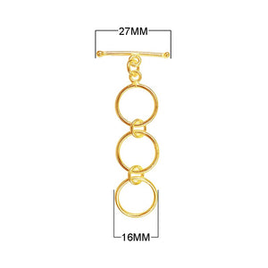 18K gold overlay round ring toggle clasp with polished finish, handcrafted in India, designed for wholesale jewelry making supplies.