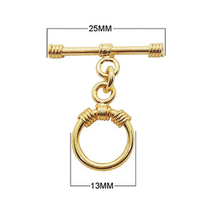 18K gold overlay wire-wrapped toggle clasp with polished finish, handcrafted in India, designed for wholesale jewelry making supplies.