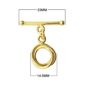 18K Gold Overlay Interlocking Double Ring Toggle Clasp with polished finish, handcrafted in India for wholesale jewelry making