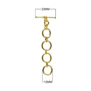 18K Gold Overlay Multi-Ring Toggle Clasp with polished finish and four interlinked rings, handcrafted in India for wholesale jewelry making