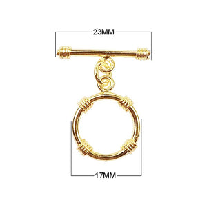 18K Gold Overlay Wire-Wrapped Toggle Clasp with polished finish and decorative circular ring, handcrafted in India for wholesale jewelry making